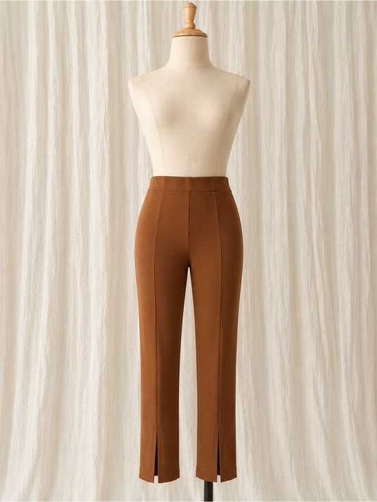 Forever 21 Pants - Never worn: Forever 21 High-Rise Brown Straight Leg Pants with Front Ankle Slit